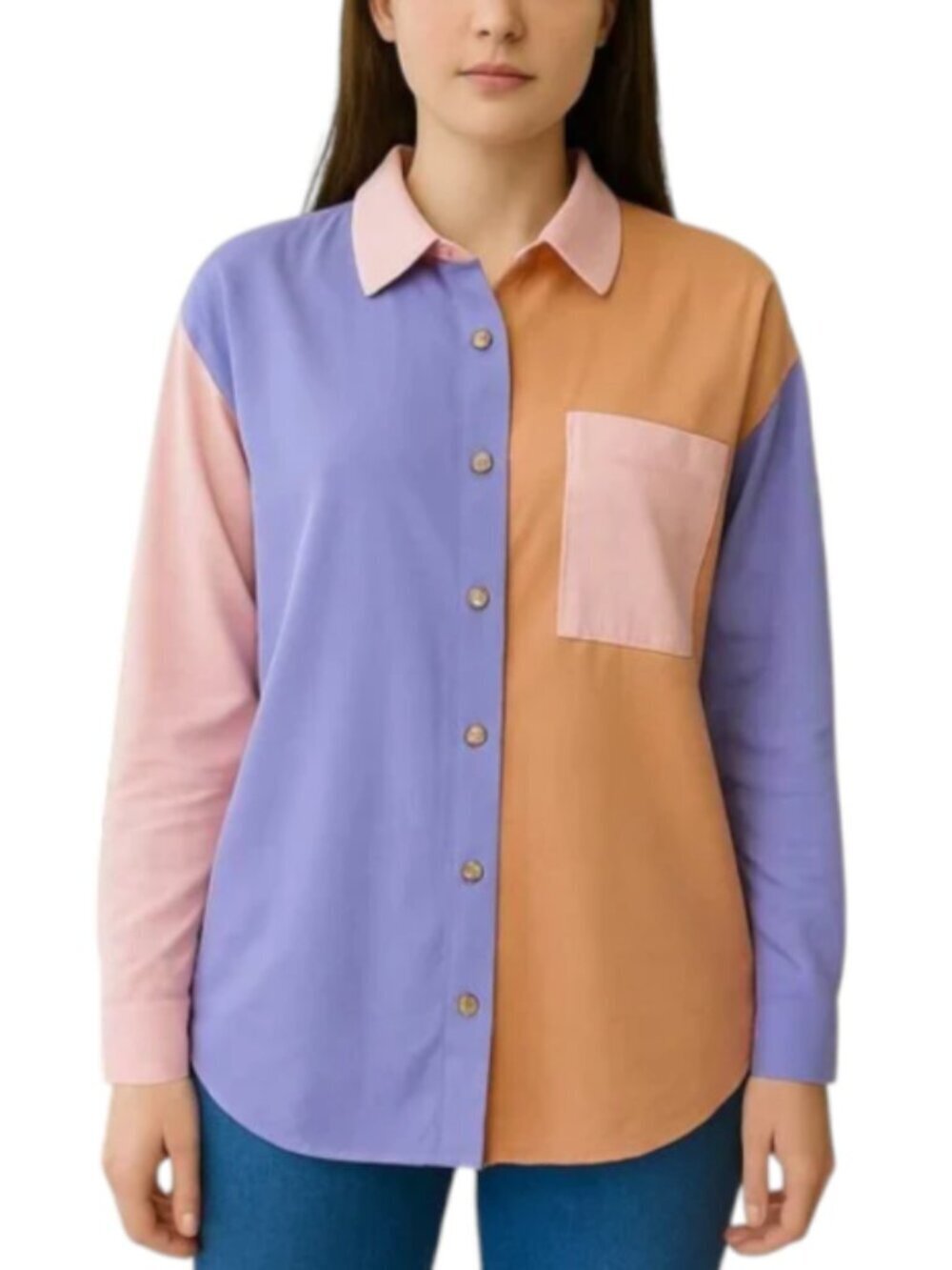 NEW Easel Oversized Small Long Sleeve Shirt Colorblock Pink Coral Lavender BOHO